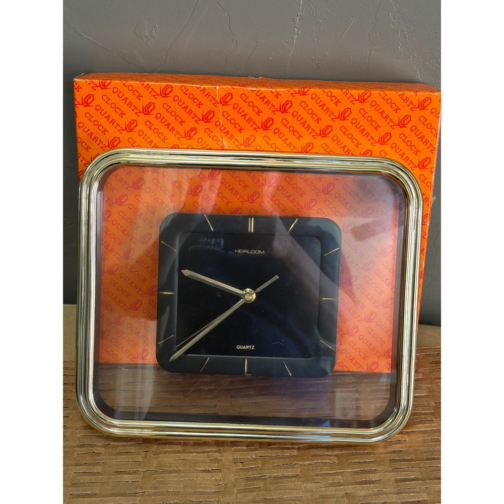 Vintage Heirloom Quartz Wall Clock Black Gold Square Smoke Acrylic 666RS Taiwan